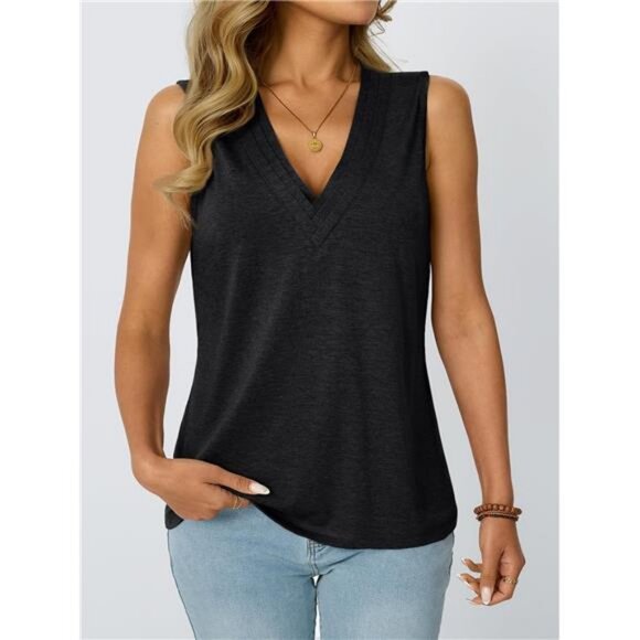 V Neck Tank Tops Womens Casual Sleeveless Flowy Vacation Summer Shirts - Picture 2 of 6